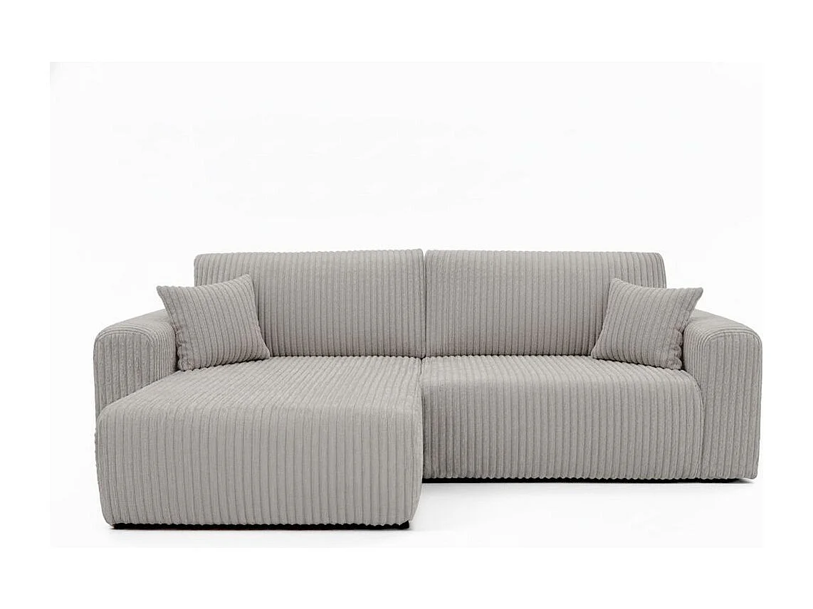 Canapé d'angle compact réversible et convertible ALYA 4 places en velours cotelé épais - Gris clair