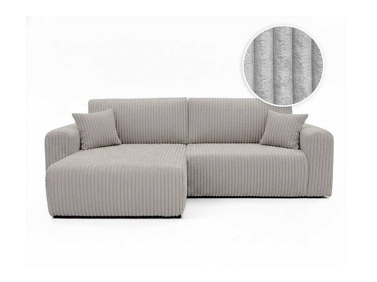 Canapé d'angle convertible 4 places en velours cotele gris clair