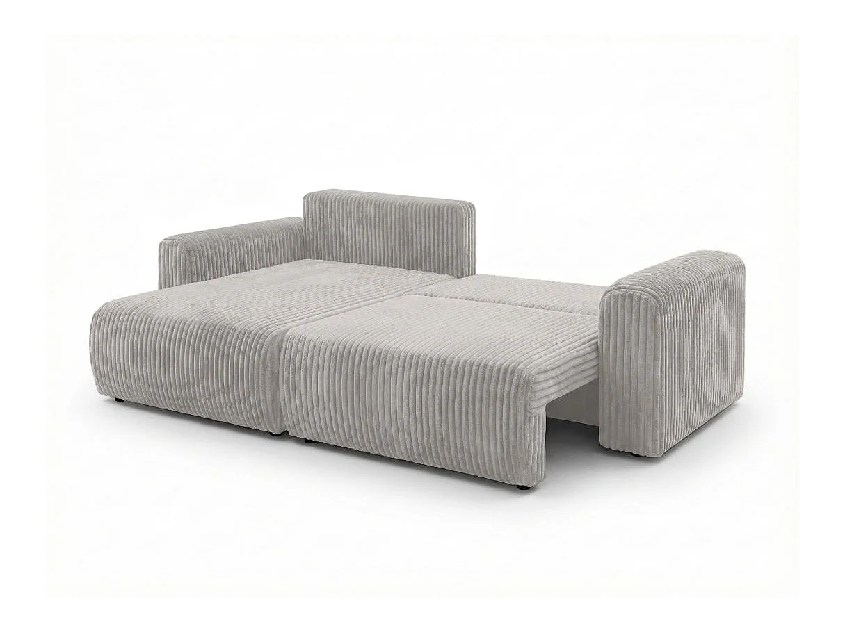Canapé d'angle convertible 4 places en velours cotele gris clair