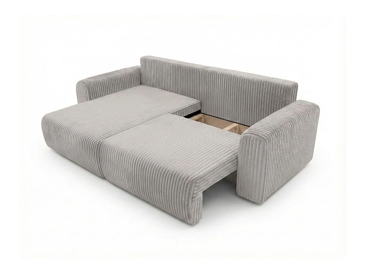 Canapé d'angle convertible 4 places en velours cotele gris clair