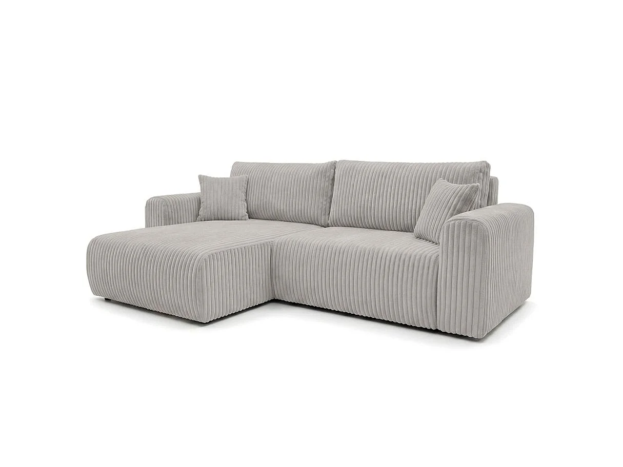 Canapé d'angle convertible 4 places en velours cotele gris clair