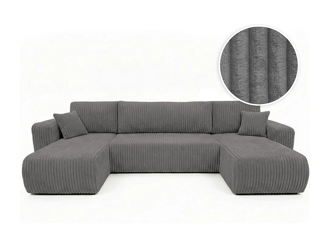 Canapé panoramique convertible 6p ALYA velours cotelé épais Gris anthracite