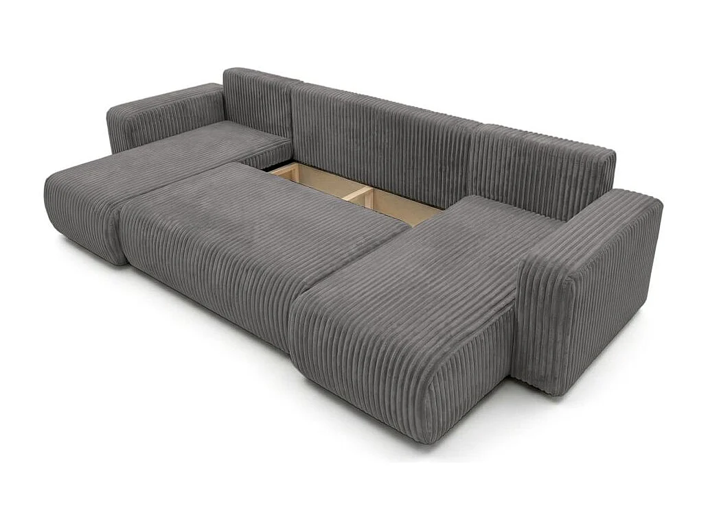 Canapé panoramique convertible 6p ALYA velours cotelé épais Gris anthracite