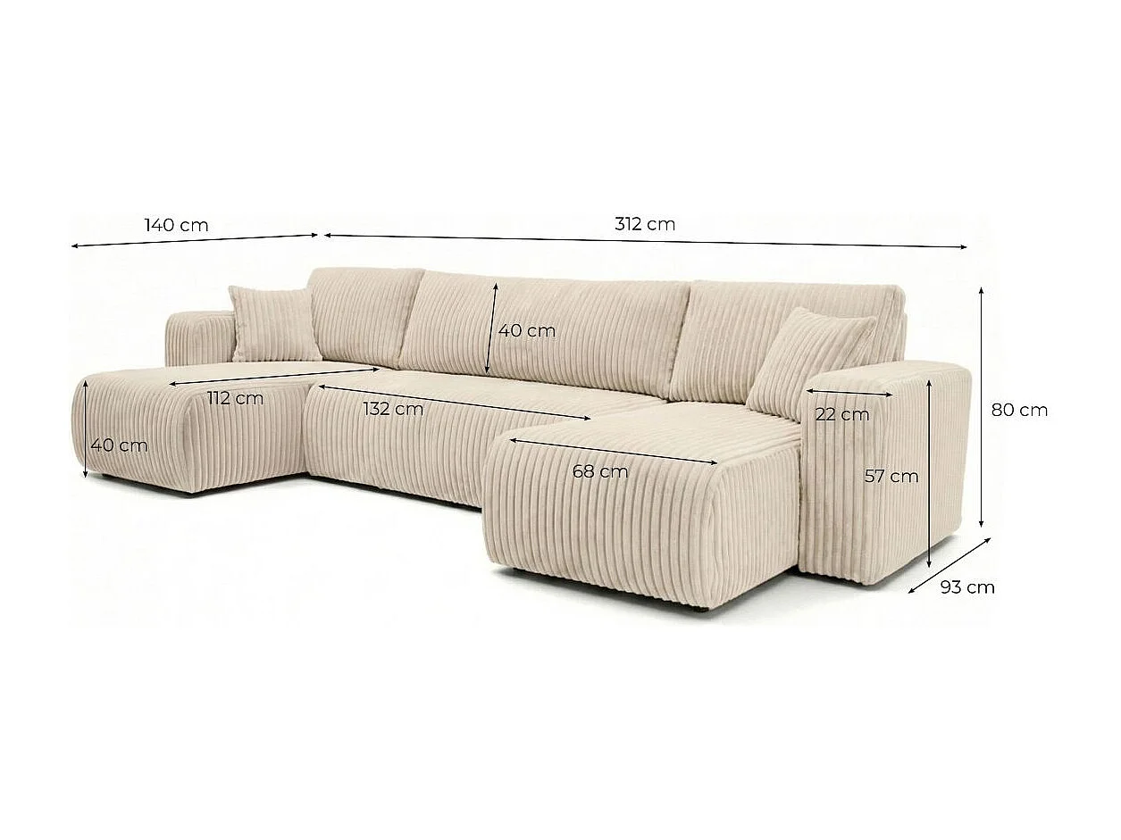 Canapé panoramique convertible 6p ALYA velours cotelé épais Gris anthracite