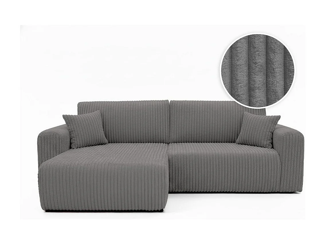 Canapé d'angle compact réversible et convertible ALYA 4 places en velours cotelé épais - Gris anthracite