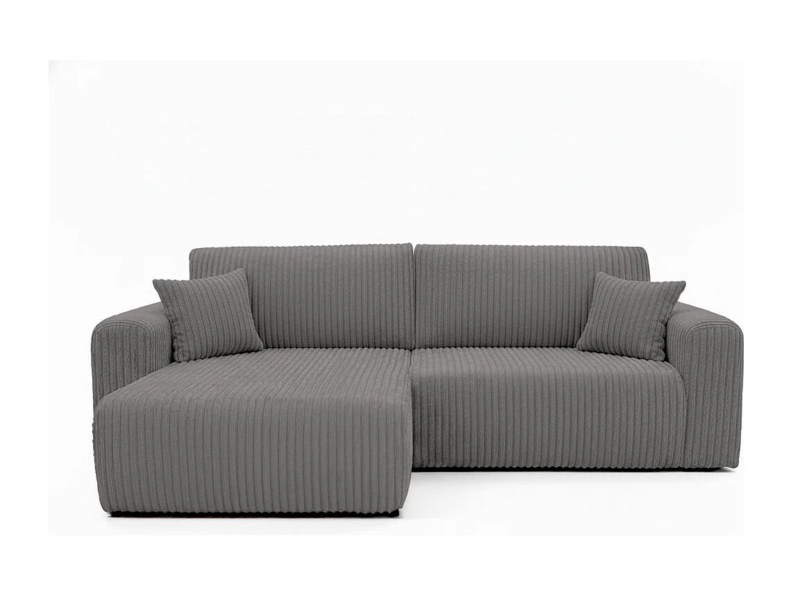 Canapé d'angle compact réversible et convertible ALYA 4 places en velours cotelé épais - Gris anthracite