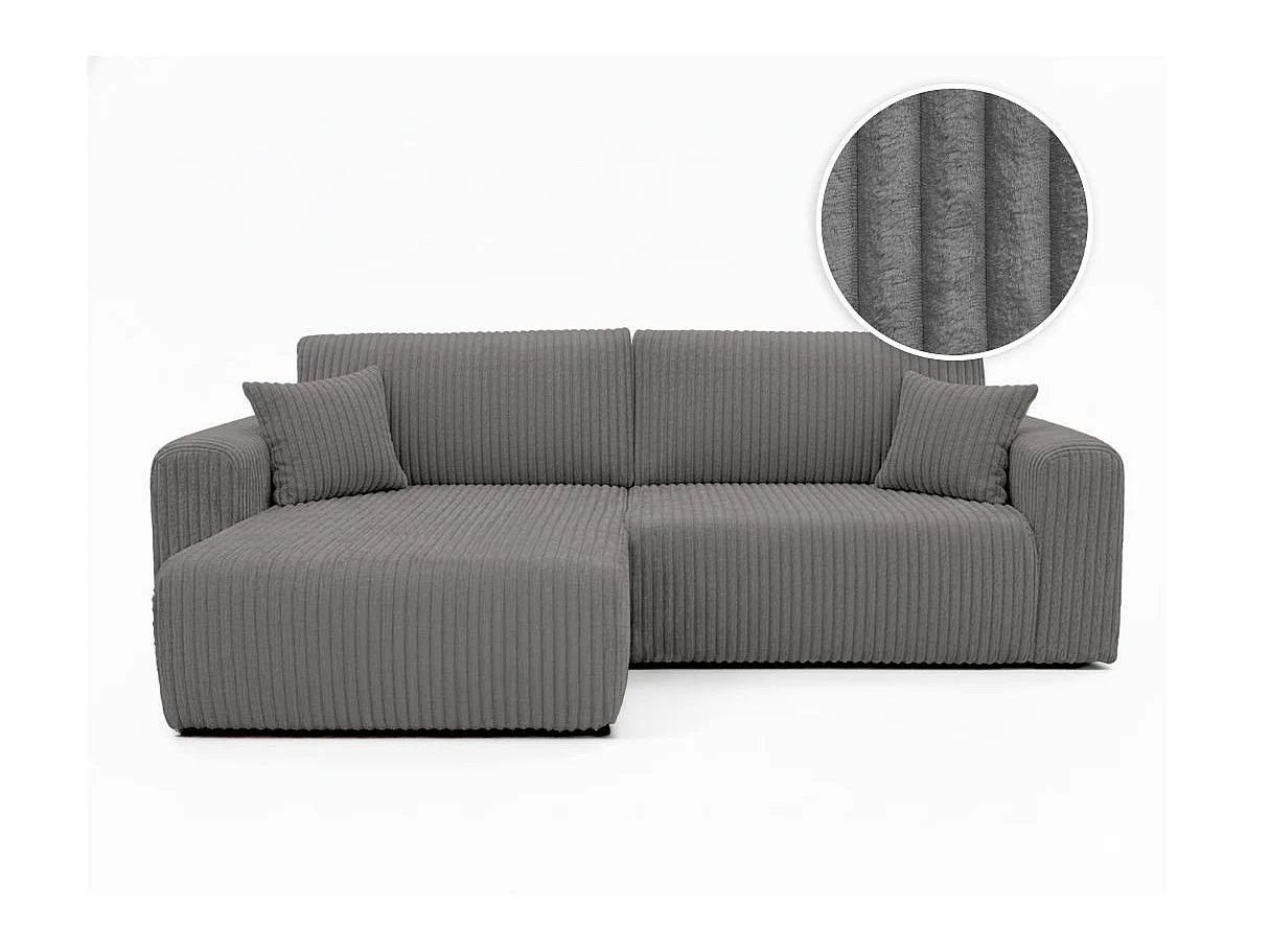 Canapé d'angle convertible 4 places en velours gris anthracite