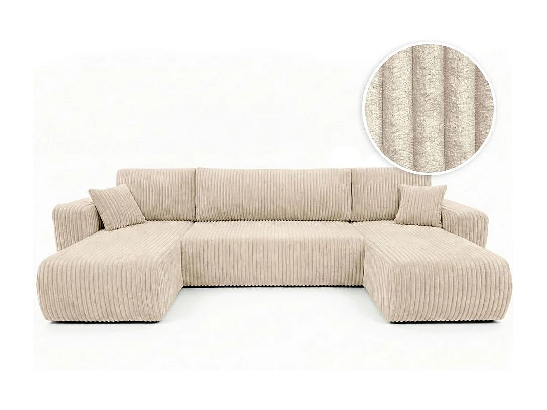 Canapé panoramique convertible 6p ALYA velours cotelé épais Beige
