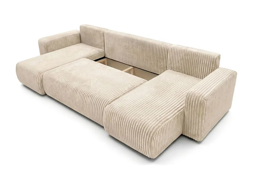 Canapé panoramique convertible 6p ALYA velours cotelé épais Beige