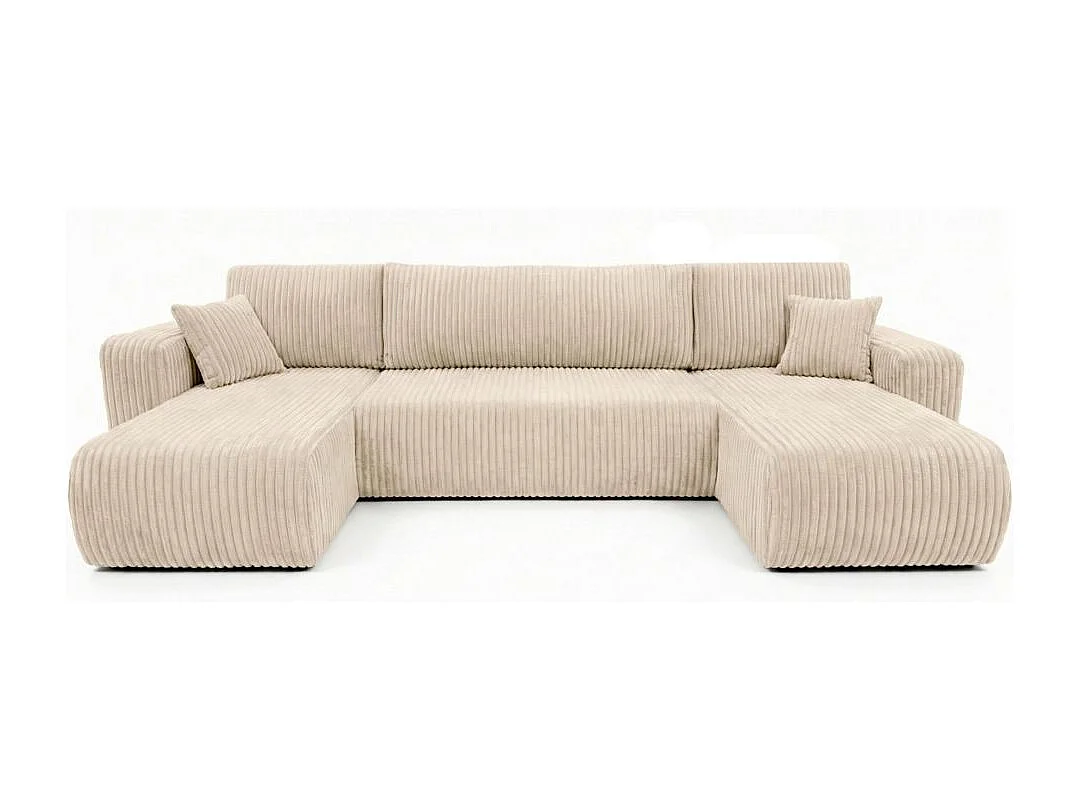 Canapé panoramique convertible 6p ALYA velours cotelé épais Beige