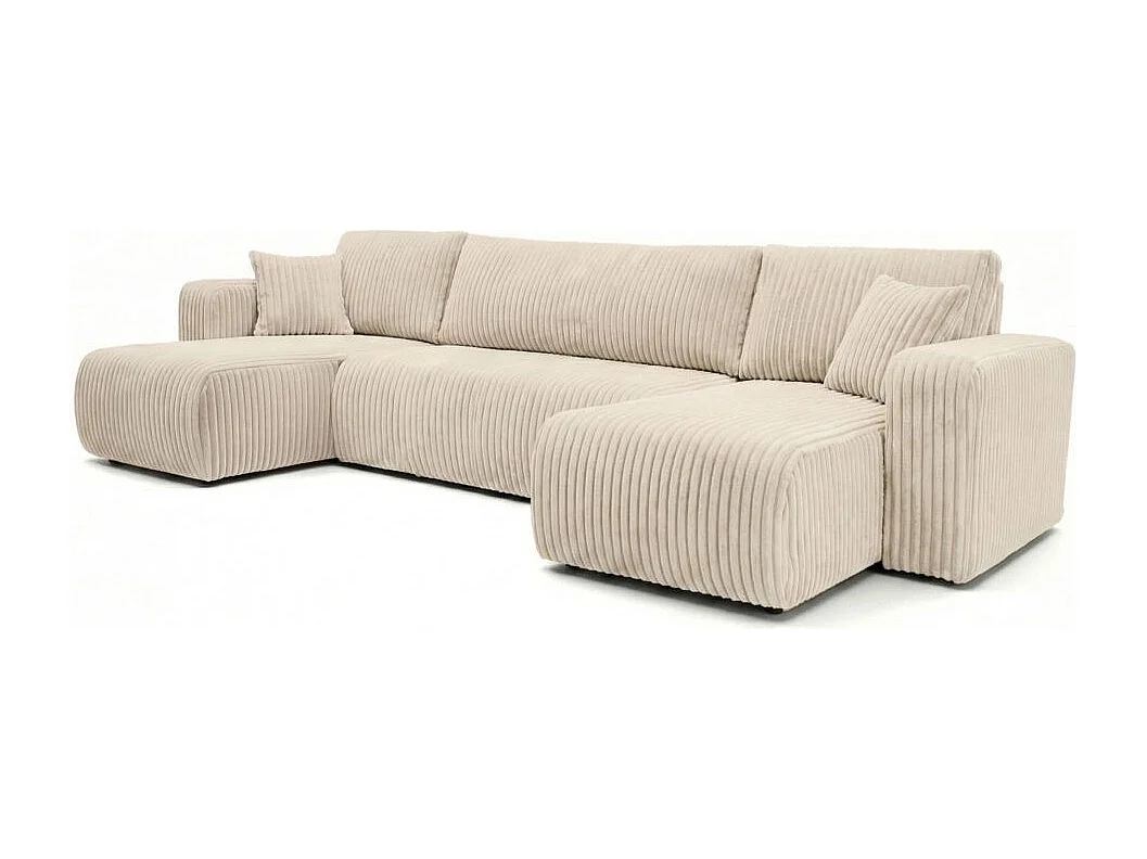 Canapé panoramique convertible 6p ALYA velours cotelé épais Beige