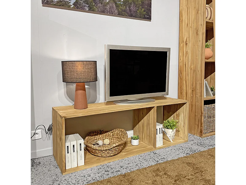 Etagère 2 cases rangement 137 x 47 cm en bois de teck massif - TETRA