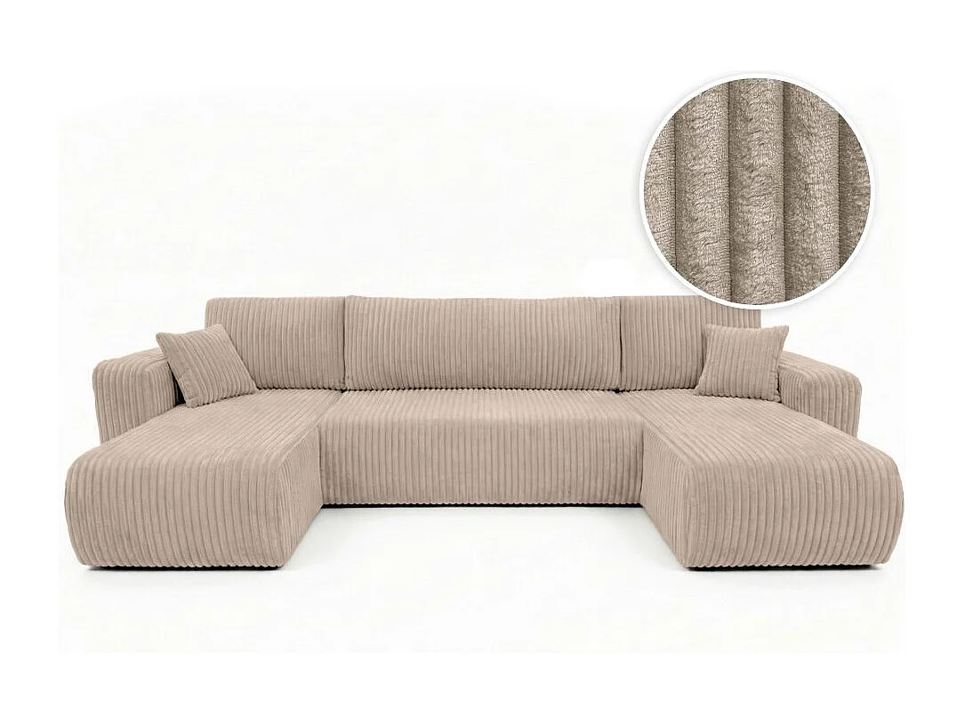 Canapé panoramique convertible 6p ALYA velours cotelé épais Taupe