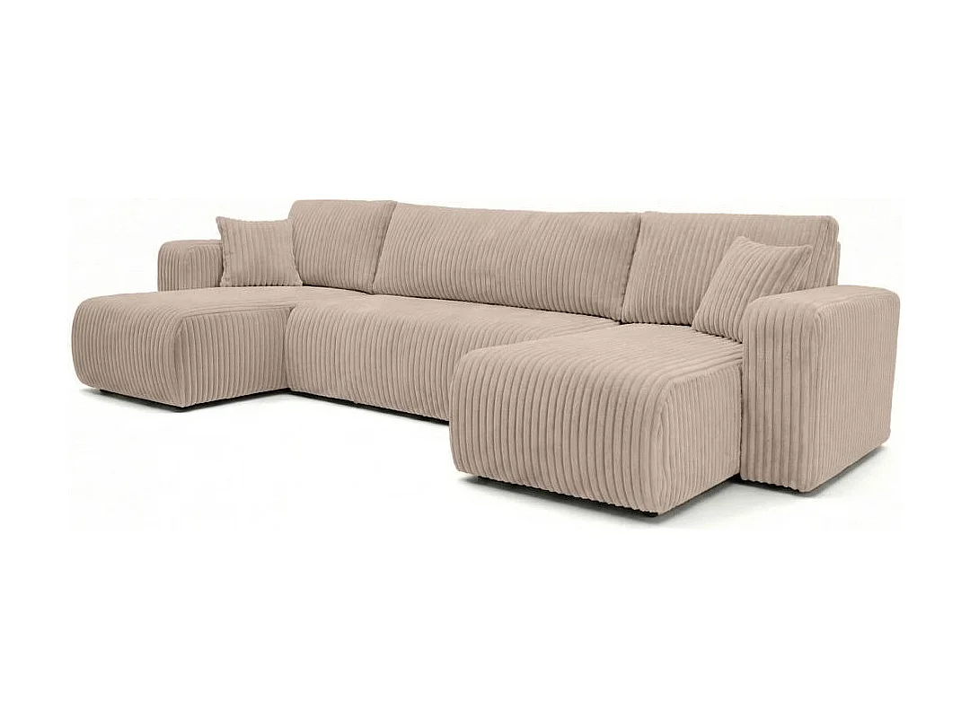 Canapé panoramique convertible 6p ALYA velours cotelé épais Taupe