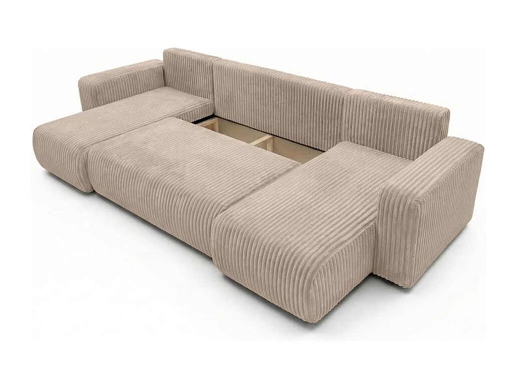 Canapé panoramique convertible 6p ALYA velours cotelé épais Taupe