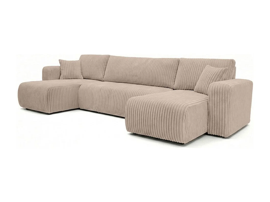 Canapé panoramique convertible 6p ALYA velours cotelé épais Taupe