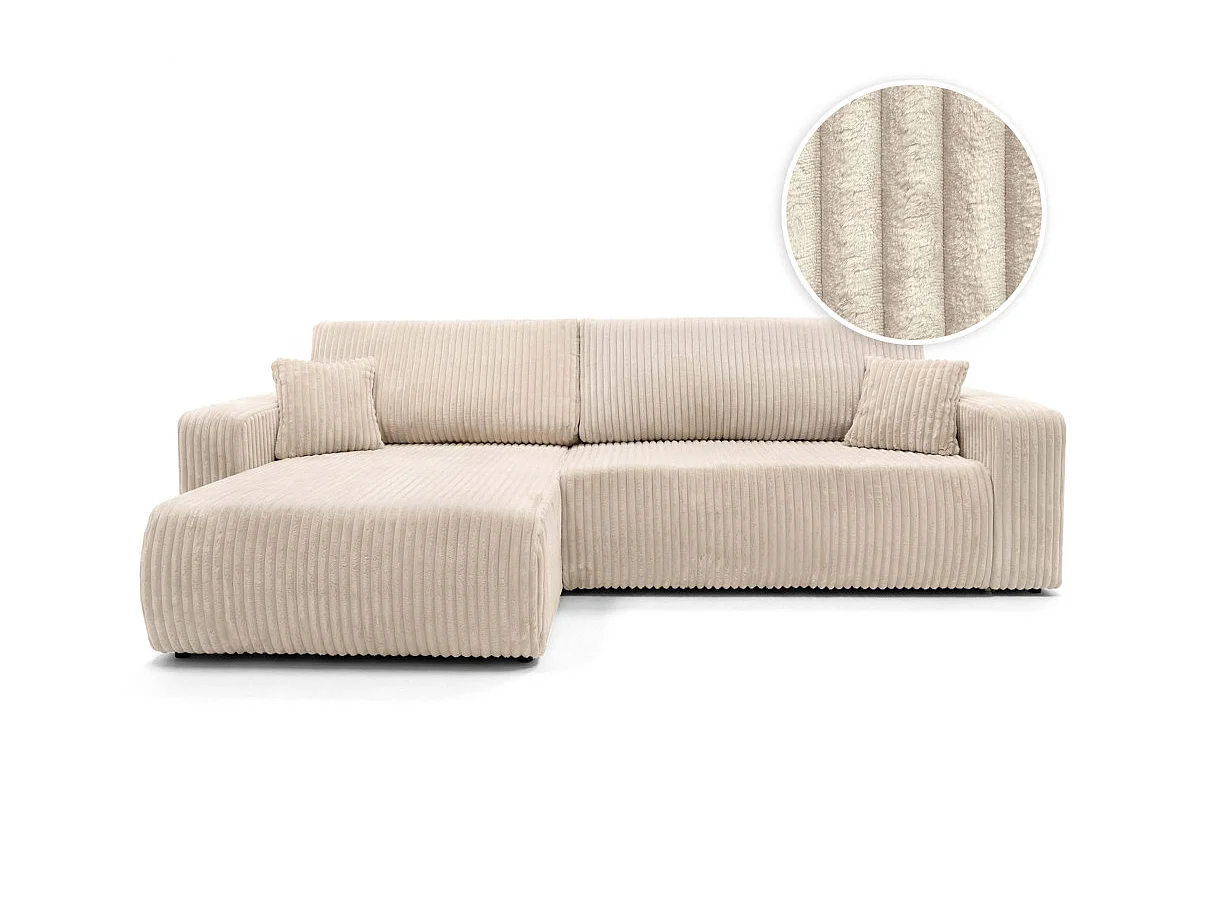 Canapé d'angle réversible convertible 5 places en velours beige