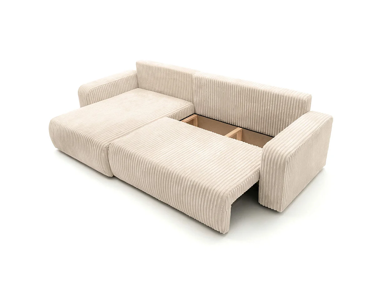 Canapé d'angle réversible convertible 5 places en velours beige