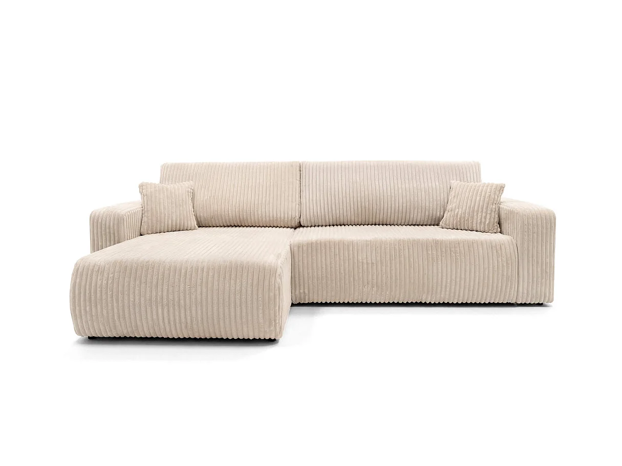 Canapé d'angle réversible convertible 5 places en velours beige