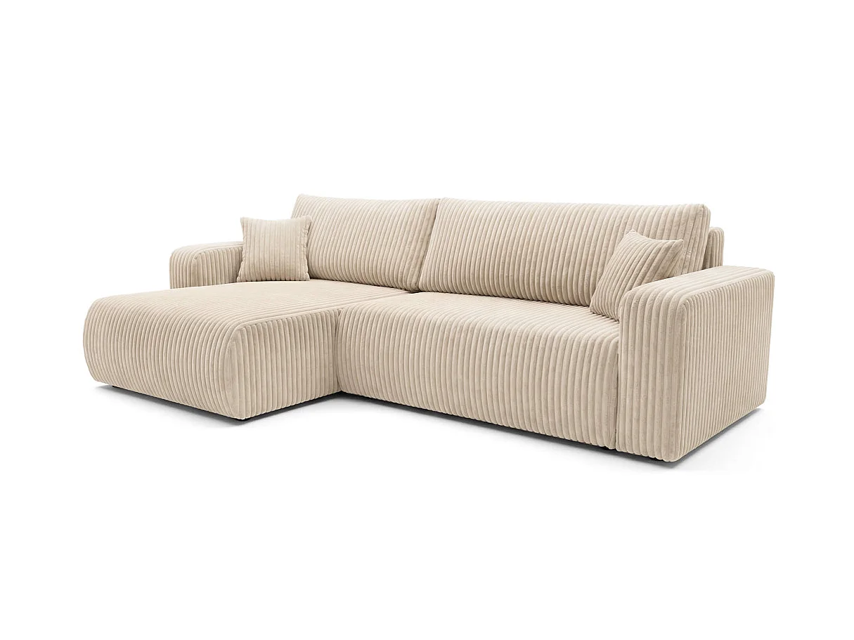 Canapé d'angle réversible convertible 5 places en velours beige