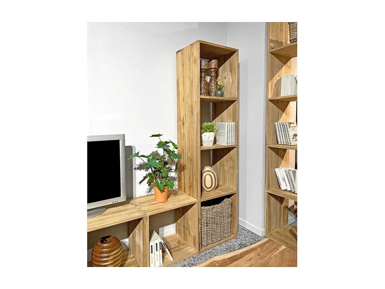 Etagère 4 cases rangement 182 x 47 cm en bois de teck massif - TETRA