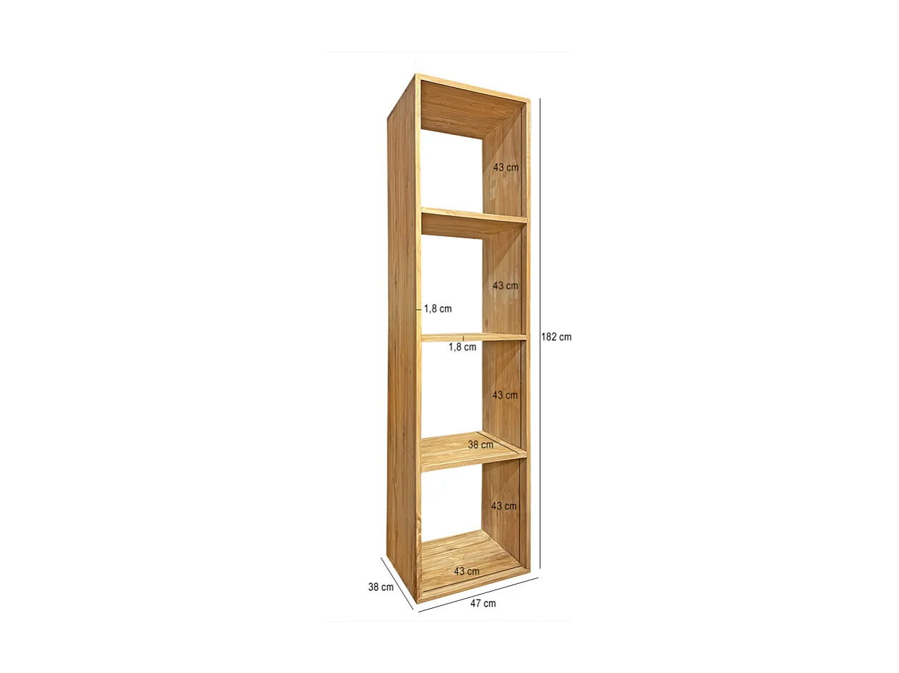 Etagère 4 cases rangement 182 x 47 cm en bois de teck massif - TETRA