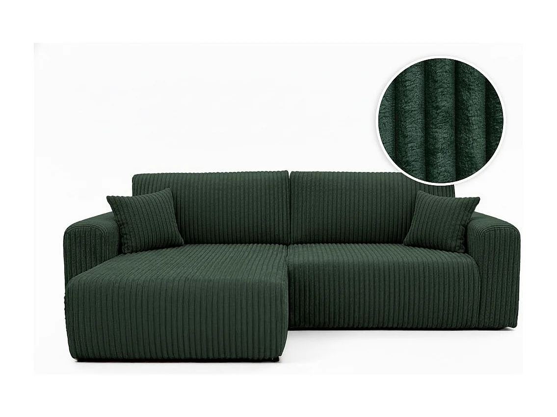 Canapé d'angle compact réversible et convertible ALYA 4 places en velours cotelé épais - Vert foncé
