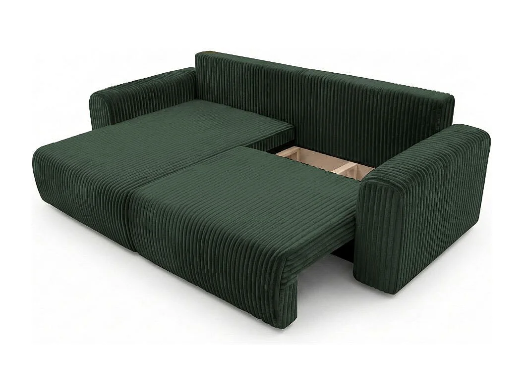 Canapé d'angle compact réversible et convertible ALYA 4 places en velours cotelé épais - Vert foncé