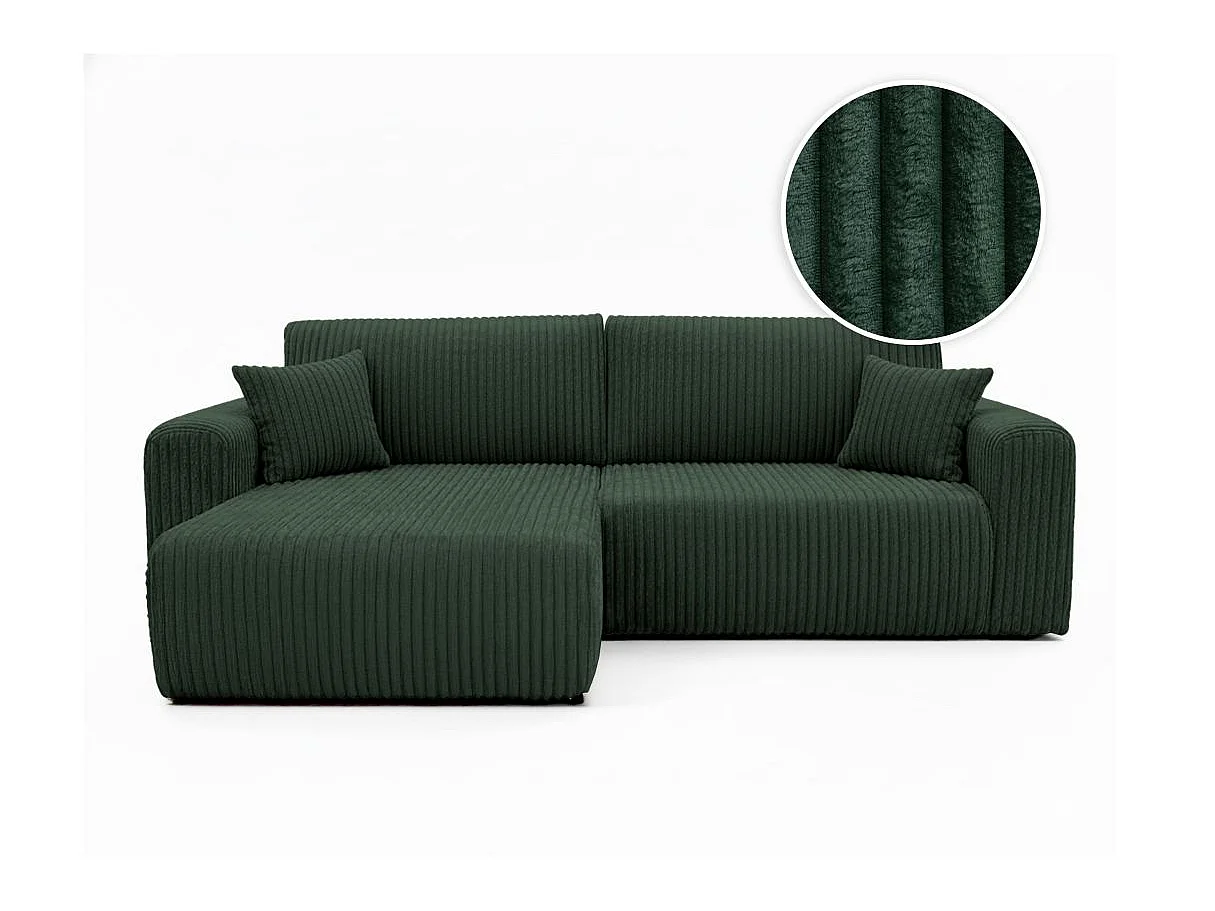 Canapé d'angle convertible 4 places en velours cotele vert foncé