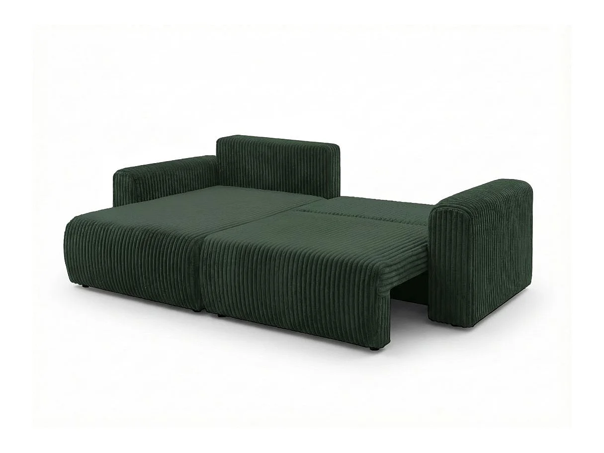 Canapé d'angle convertible 4 places en velours cotele vert foncé