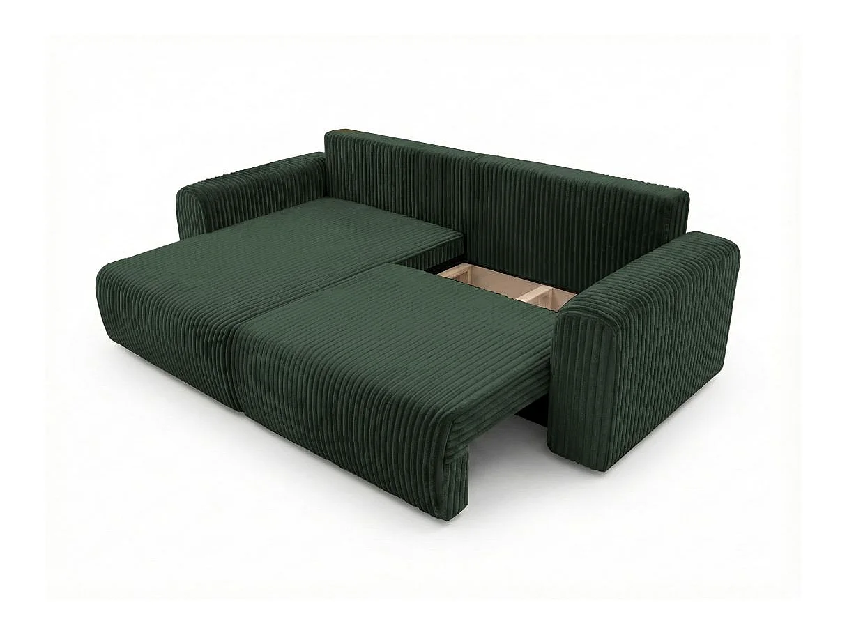 Canapé d'angle convertible 4 places en velours cotele vert foncé