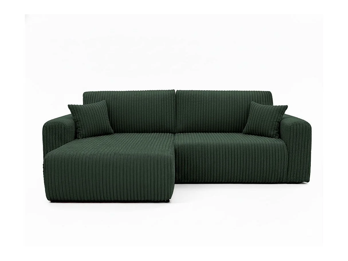Canapé d'angle convertible 4 places en velours cotele vert foncé