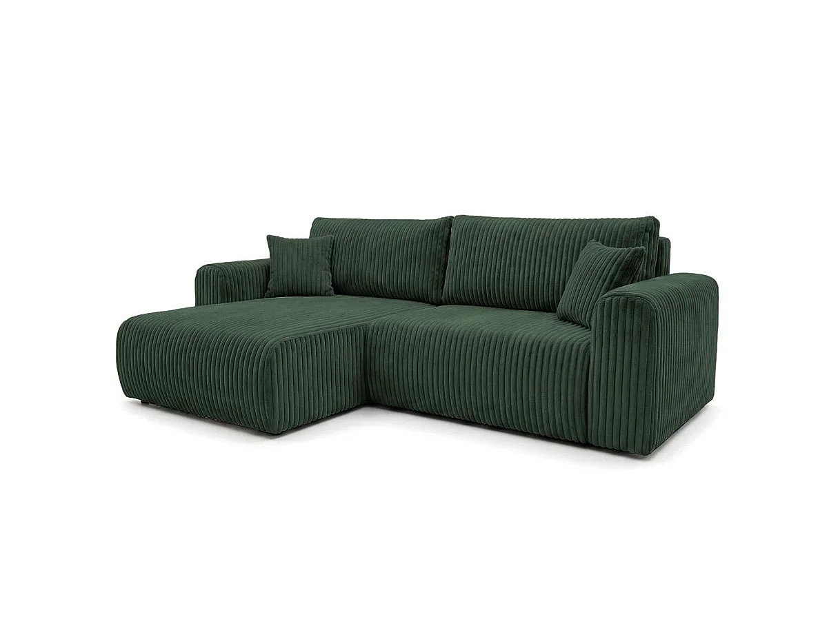 Canapé d'angle convertible 4 places en velours cotele vert foncé