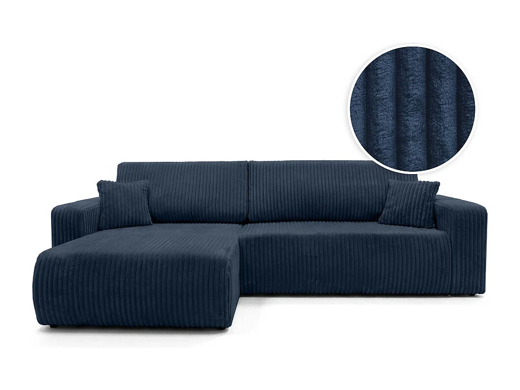 Canapé d'angle réversible conv 5p ALYA en velours cotelé épais Bleu foncé