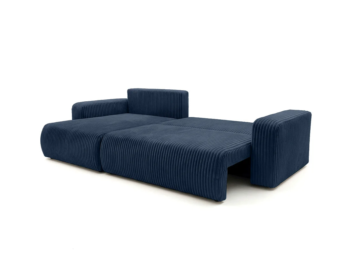 Canapé d'angle convertible 5 places en velours cotele bleu nuit