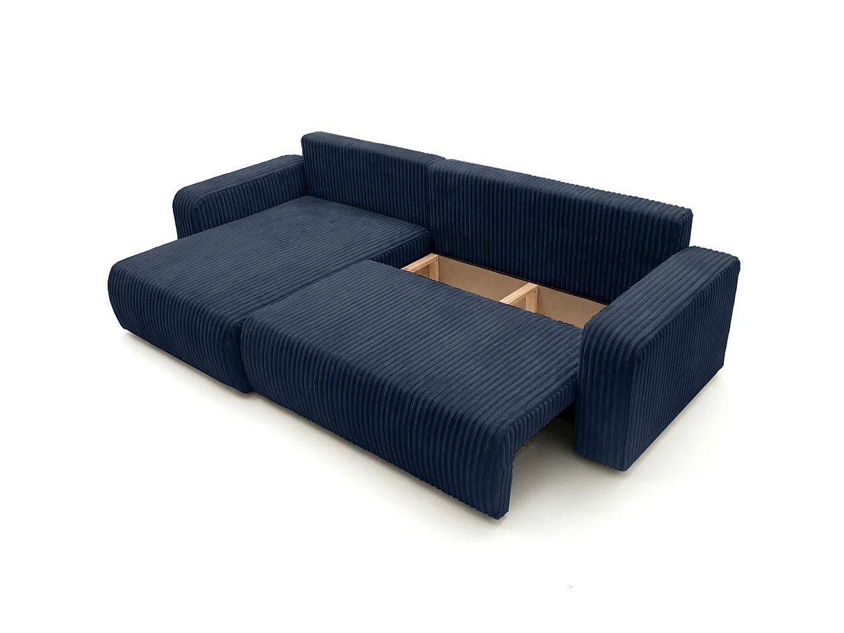 Canapé d'angle convertible 5 places en velours cotele bleu nuit