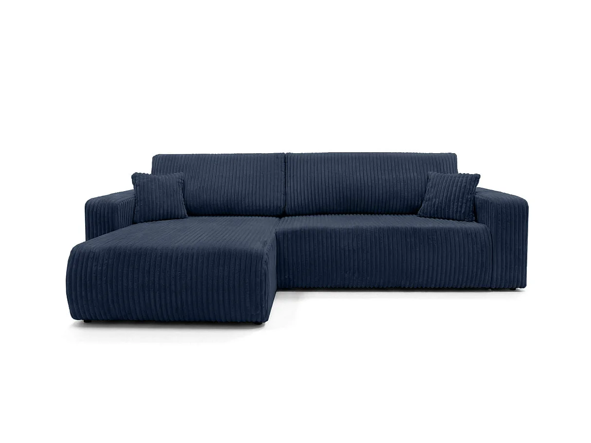Canapé d'angle convertible 5 places en velours cotele bleu nuit