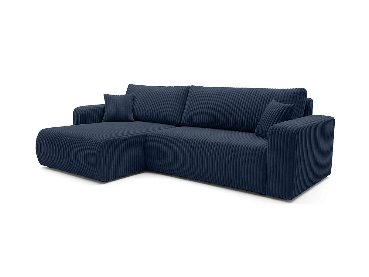 Canapé d'angle convertible 5 places en velours cotele bleu nuit