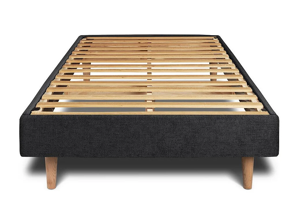 Lit 90x190cm avec tête de lit lignes tissu et sommier kit Noir - Hauteur totale : 29cm