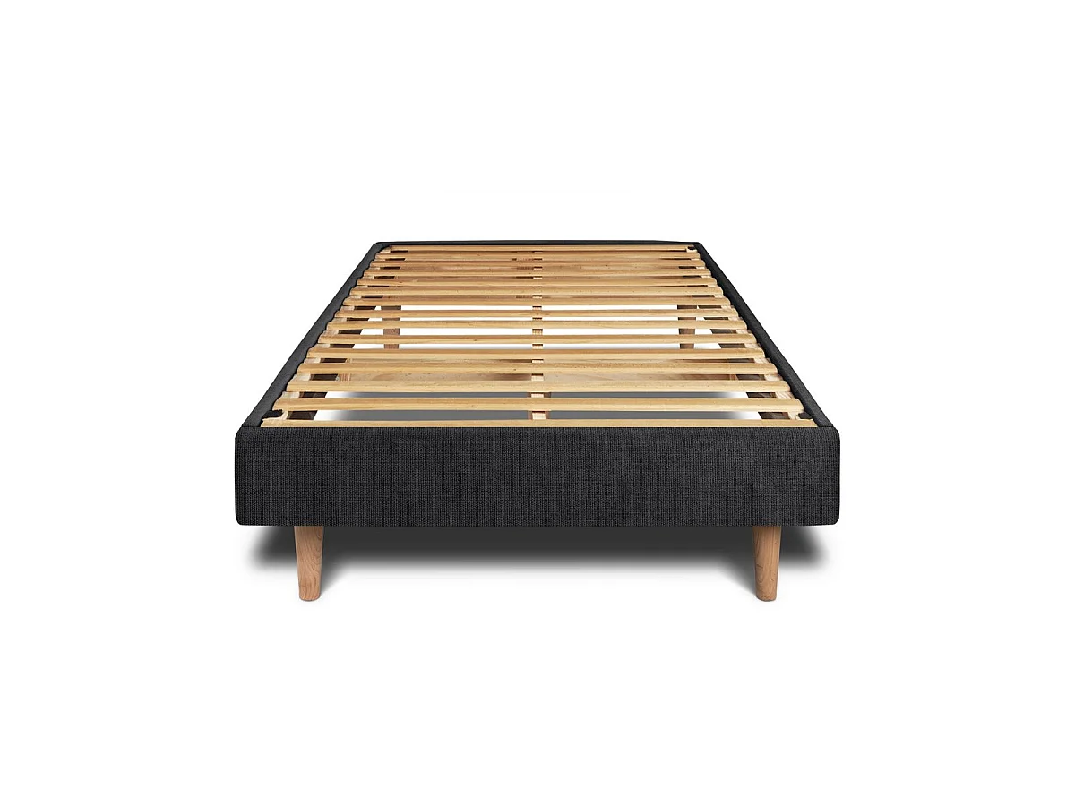 Lit 90x190cm avec tête de lit lignes tissu et sommier kit Noir - Hauteur totale : 29cm