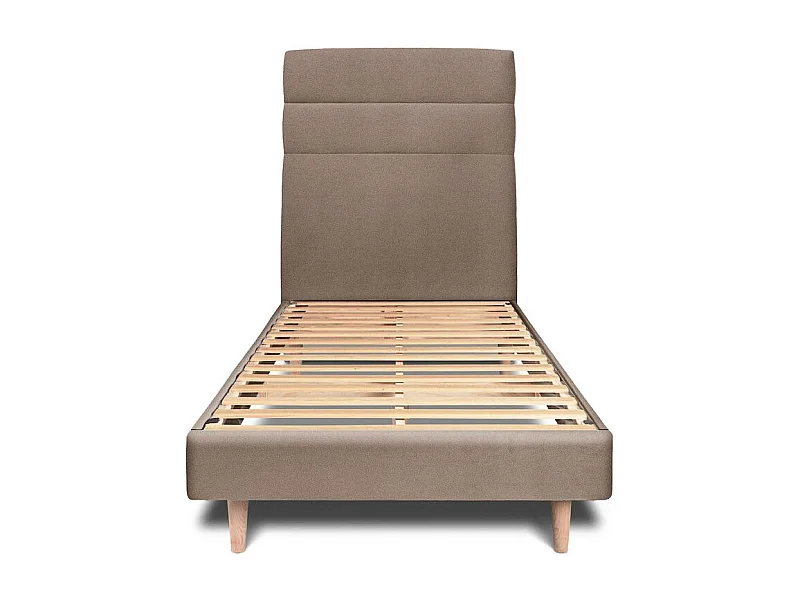 Lit 90x200cm avec tête de lit lignes velours et sommier kit taupe - Hauteur totale : 29cm