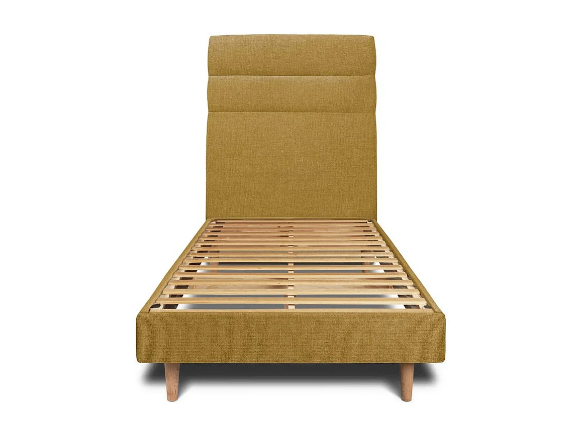 Lit 90x200cm avec tête de lit lignes tissu et sommier kit jaune - Hauteur totale : 29cm