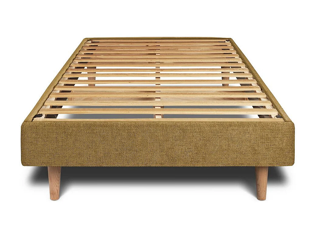 Lit 90x200cm avec tête de lit lignes tissu et sommier kit jaune - Hauteur totale : 29cm