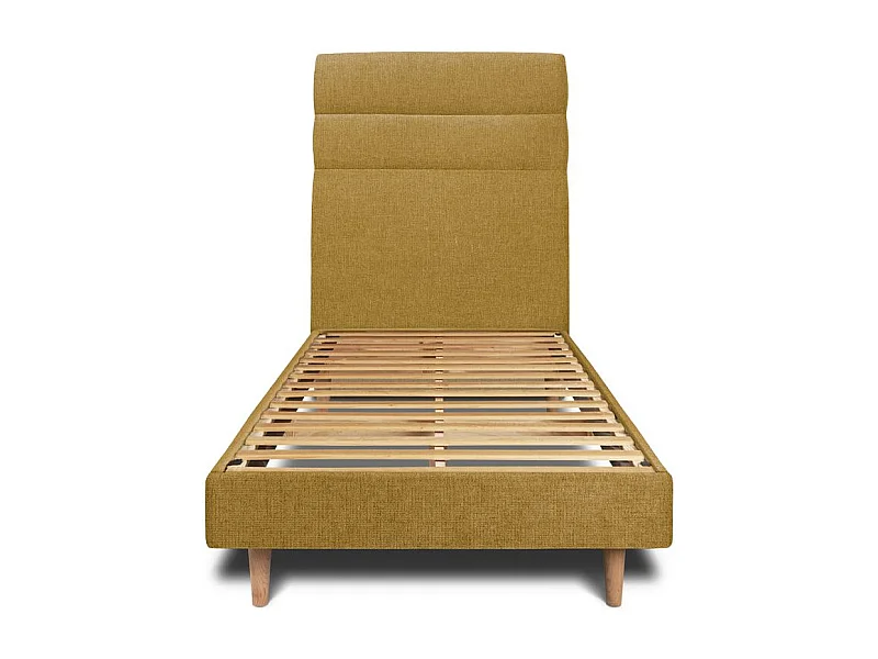 Lit 90x200cm avec tête de lit lignes tissu et sommier kit jaune - Hauteur totale : 29cm