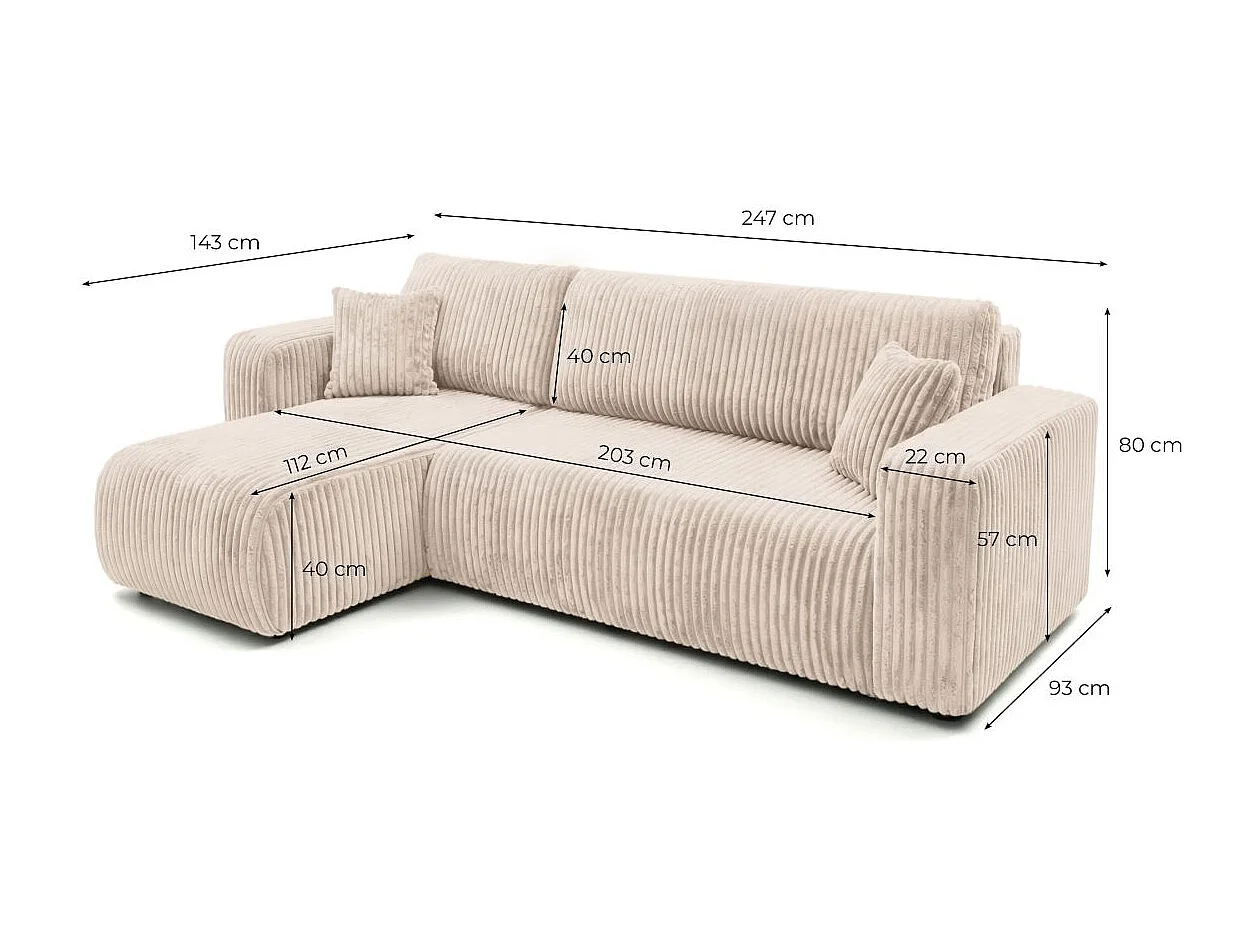 Canapé d'angle conv et réversible 4p ALYA velours cotelé épais Beige