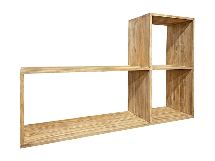 Etagère en "L" 3 cases 92 x 137 cm en bois de teck massif - TETRA
