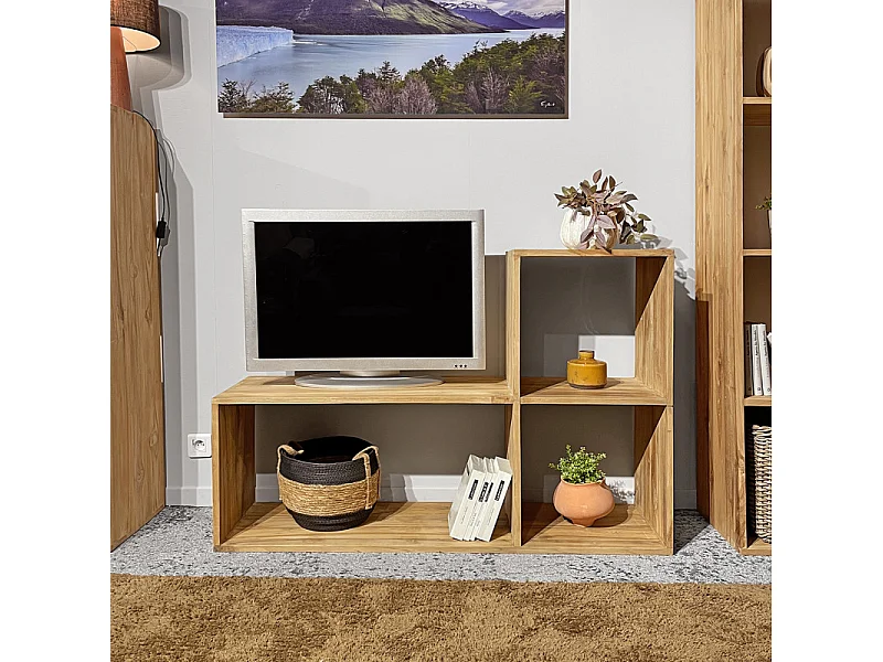 Etagère en "L" 3 cases 92 x 137 cm en bois de teck massif - TETRA