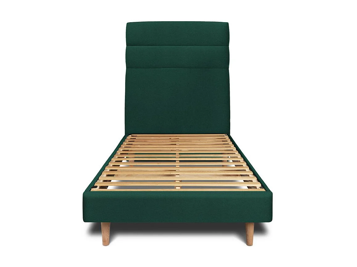 Lit 90x200cm avec tête de lit lignes velours et sommier kit vert - Hauteur totale : 29cm
