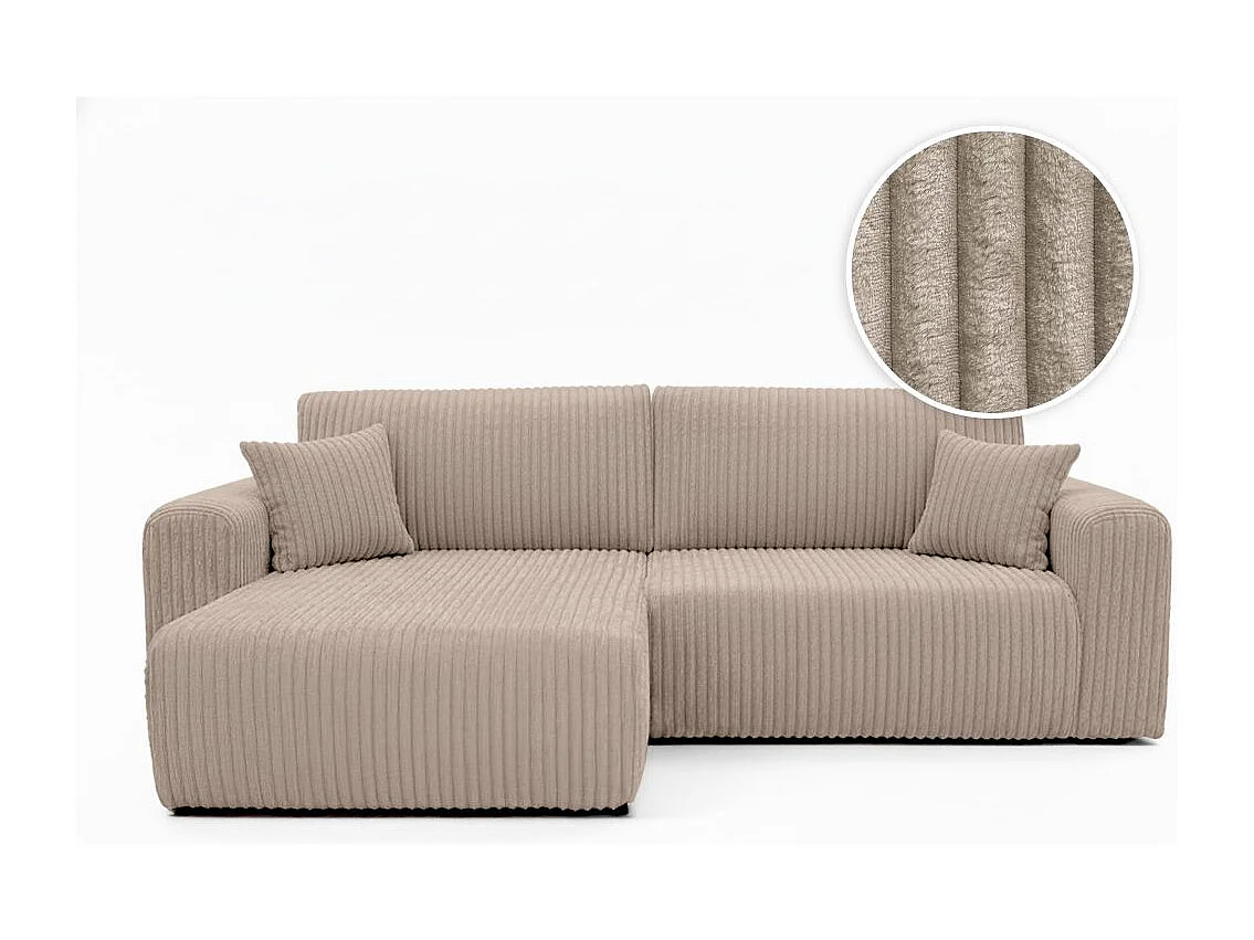 Canapé d'angle compact réversible et convertible ALYA 4 places en velours cotelé épais - Taupe