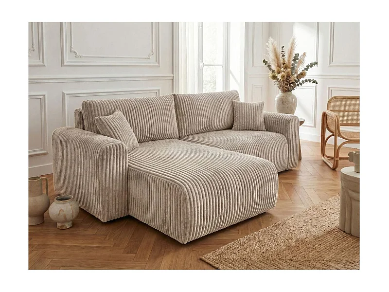 Canapé d'angle compact réversible et convertible ALYA 4 places en velours cotelé épais - Taupe